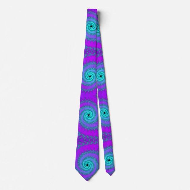 Purple and Aqua Blue Fractal Spirals  Neck Tie (Front)