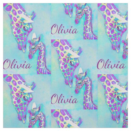 purple and aqua giraffes- personalized fabric