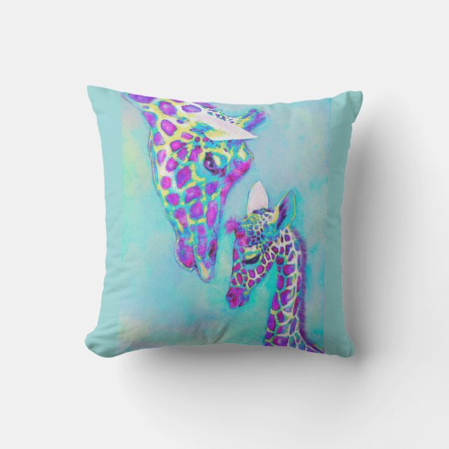 purple and aqua giraffes pillow (Front)