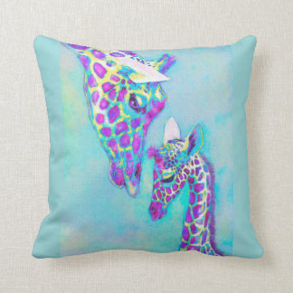 purple and aqua giraffes pillow
