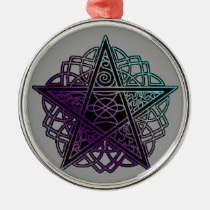 Purple and aqua intricate pentacle metal ornament