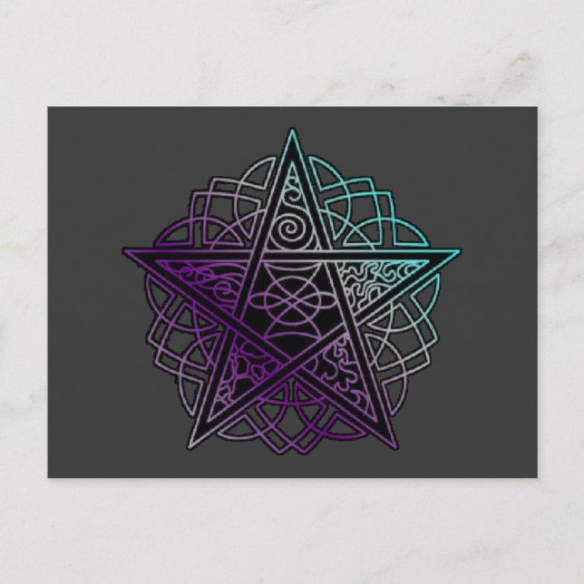 Purple and aqua intricate pentacle postcard (Front)