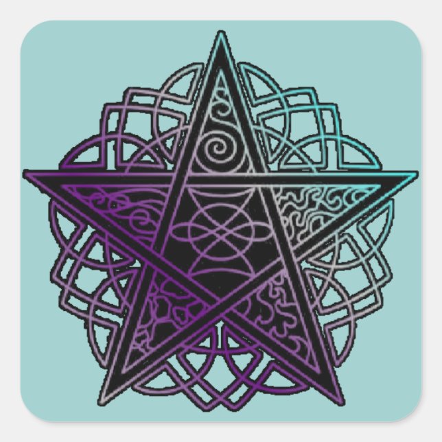 Purple and aqua intricate pentacle square sticker (Front)