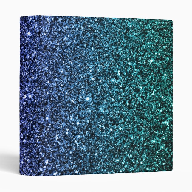 Purple and Aqua Ombre Faux Glitter 3 Ring Binder (Front/Spine)