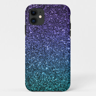 Purple and Aqua Ombre Faux Glitter iPhone 11 Case