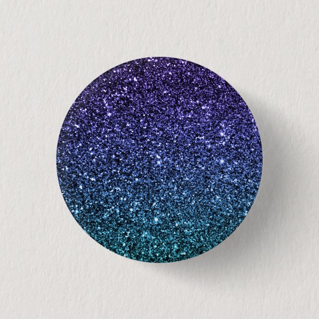 Purple and Aqua Ombre Faux Glitter Pinback Button (Front)