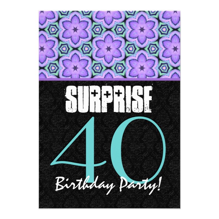 Purple and Aqua or Teal SURPRISE 40th Birthday Personalized Invites