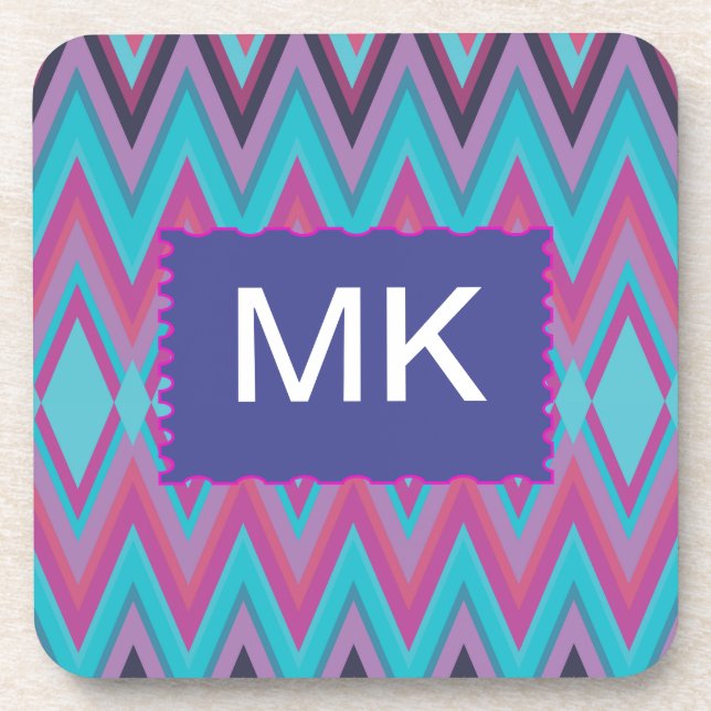 Purple and Aqua Tribal Beverage Coaster (Front)