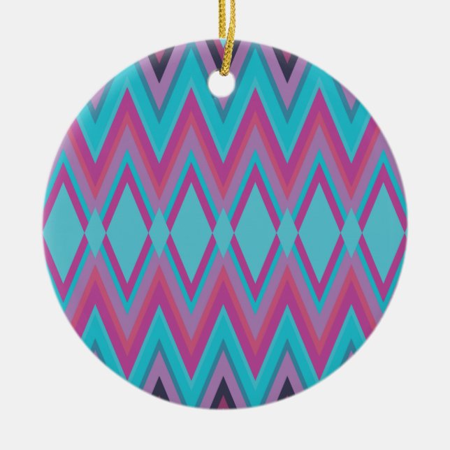 Purple and Aqua Tribal Ceramic Ornament (Front)