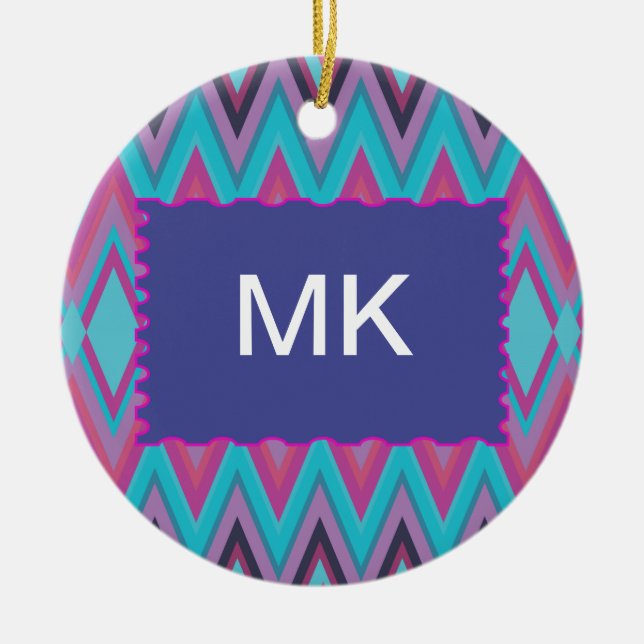 Purple and Aqua Tribal Ceramic Ornament (Front)