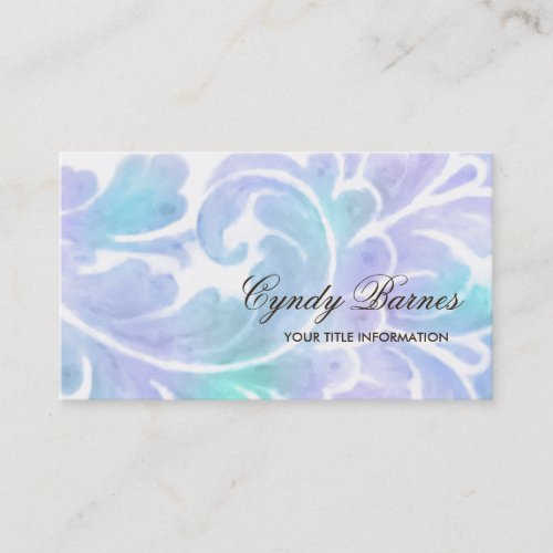 Purple and Aqua Watercolor Plume Business Card