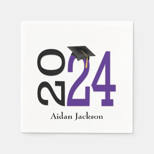 Purple and Black 2024 Graduation with Name Napkins