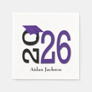 Purple and Black 2026 Graduation with Name Napkins