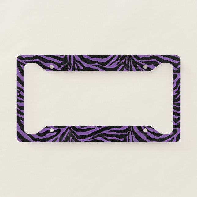 Purple and Black Animal Print Stripe License Frame (Front)