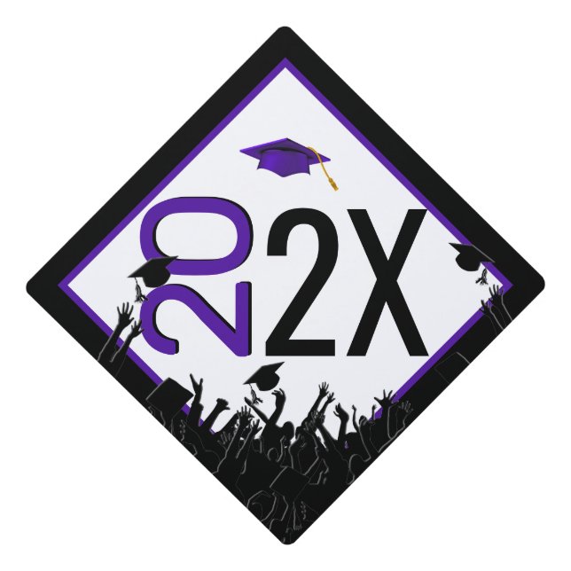 Purple and Black Any Year Graduation Cap Topper (Front)
