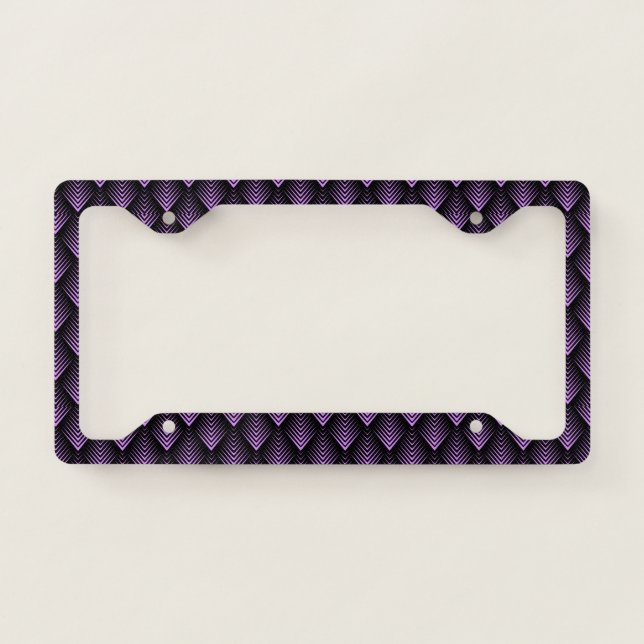 Purple and black art-deco geometric pattern license plate frame (Front)
