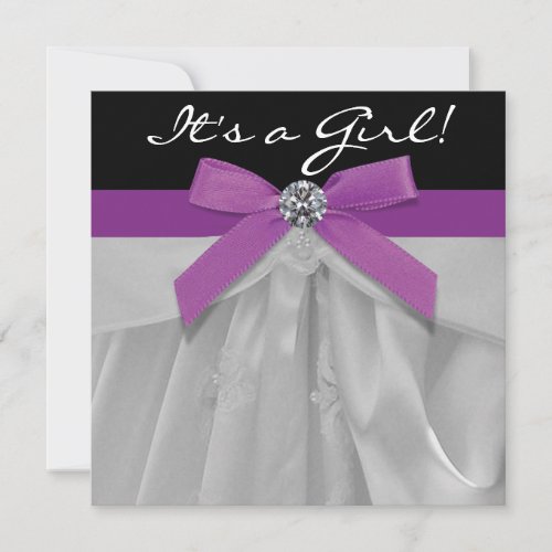 Purple Black Baby Girl Shower Invitations