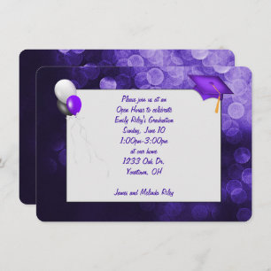 purple and black bokeh graduation invitation