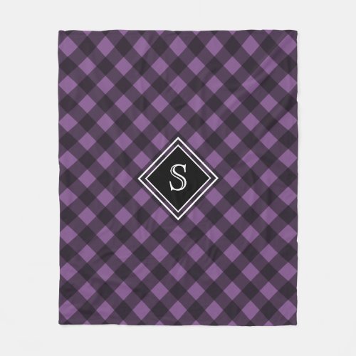 Purple and Black Buffalo Check Custom Monogram Fleece Blanket