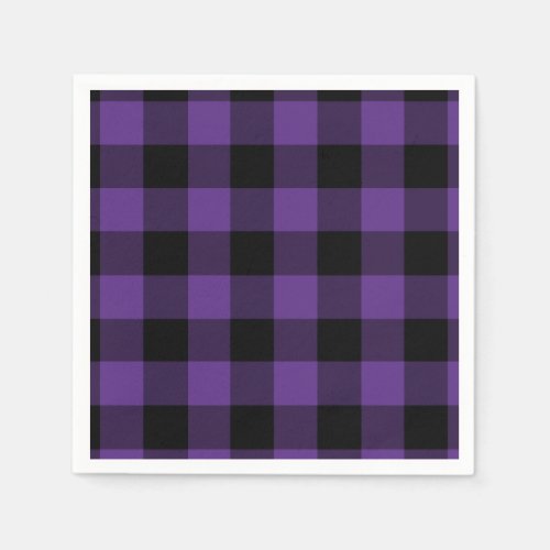 Purple and Black Buffalo Check Plaid Pattern Paper Napkins