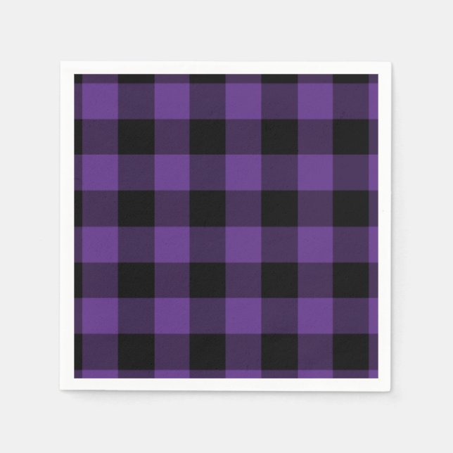 Purple and Black Buffalo Check Plaid Pattern Paper Napkins (Front)