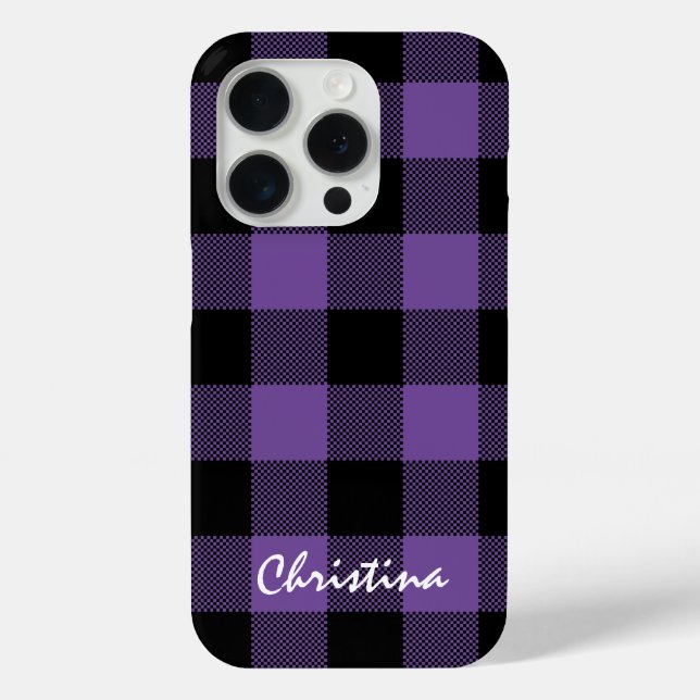 Purple and Black Buffalo Plaid Personalized Case-Mate iPhone Case (Back)