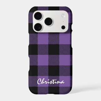 Purple and Black Buffalo Plaid Personalized iPhone 17 Pro Case