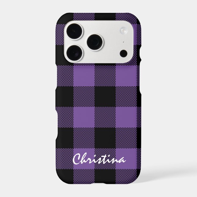 Purple and Black Buffalo Plaid Personalized Case-Mate iPhone Case (Back)