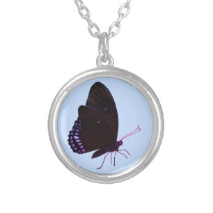 Purple and Black Buttyerfly Silver Plated Necklace