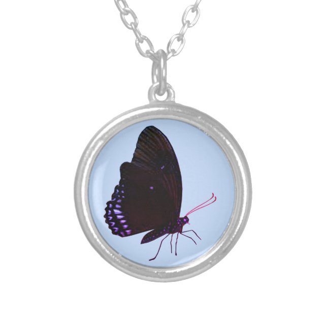 Purple and Black Buttyerfly Silver Plated Necklace (Front)