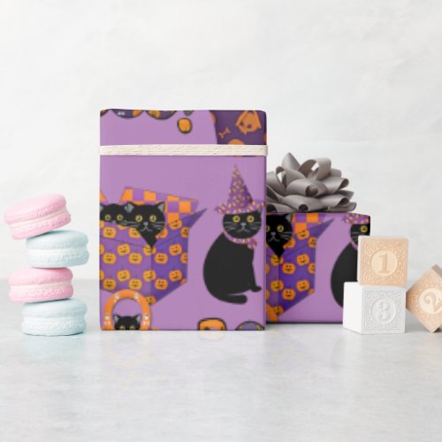 Purple and Black Cat  Halloween Boo Craft or Wrapping Paper