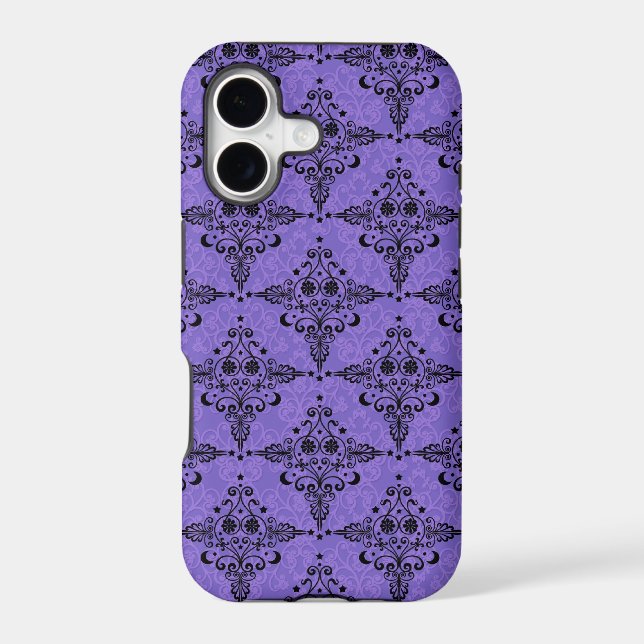Purple and Black Celestial Damask Pattern Iphone Case (Back)