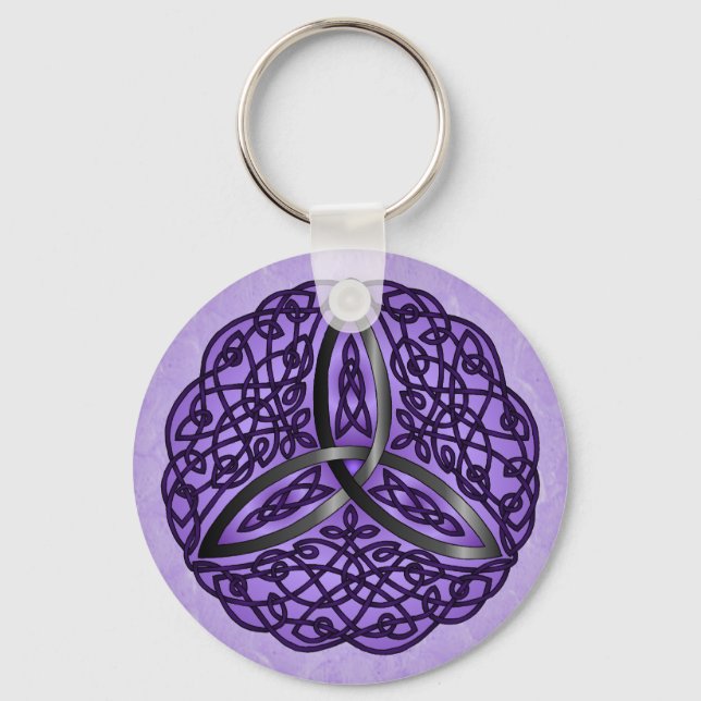 Purple and Black Celtic Art Trinity Knot Keychain (Front)