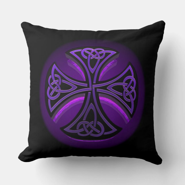 Purple and Black Celtic Cross Throw Pillow (Front)