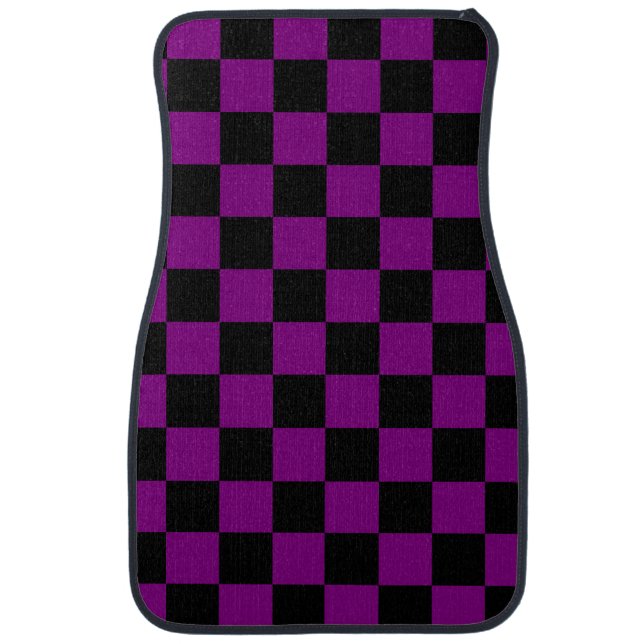 Purple and Black Checkerboard Pattern Car Mat (Front)