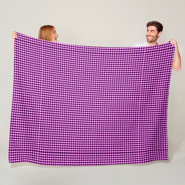 Purple And Black Checks, Large Fleece Blanket (In Situ)
