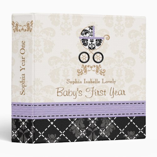 Purple and Black DAMASK Carriage Baby Photo Album Binder