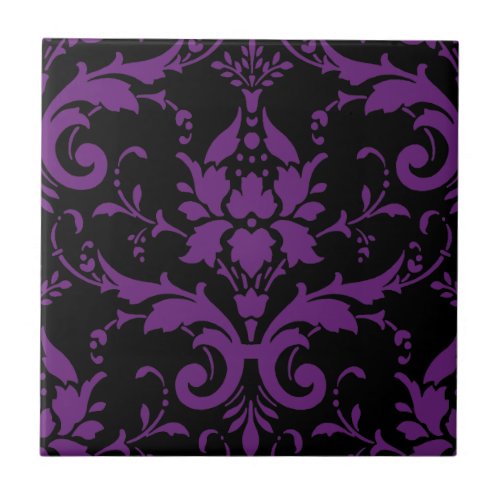 Purple and Black Damask Matching Kitchen Tile