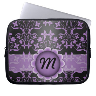 Purple and Black Damask Monogram Laptop Sleeve