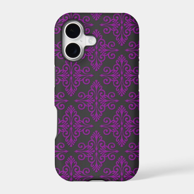 Purple and Black Damask Pattern Iphone Case (Back)