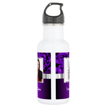 Purple And Black Damask Photo Template Water Bottle by photogiftz at Zazzle