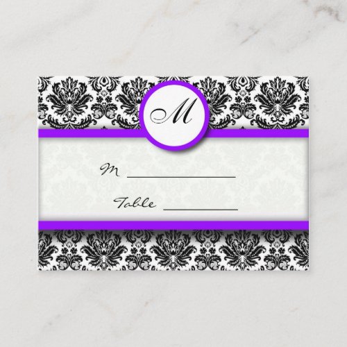 Purple and Black Damask Place Card Holder Business Card Template