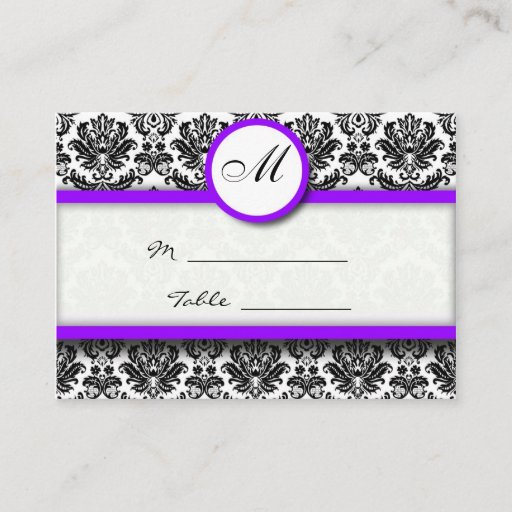 Customizable Purple and Black Damask Place Card Holder Business Card Template