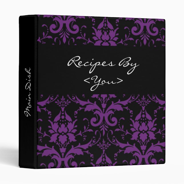 Purple and Black Damask Recipe Cook Book Binder (Front/Spine)