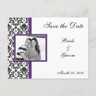 Purple and Black Damask Save the Date Postcards