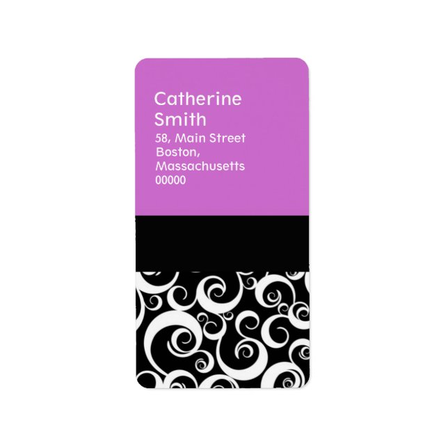 Purple and Black Damask Swirls Address Labels (Front)