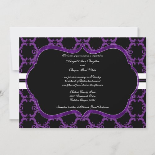 Purple and Black Damask Wedding Invitation