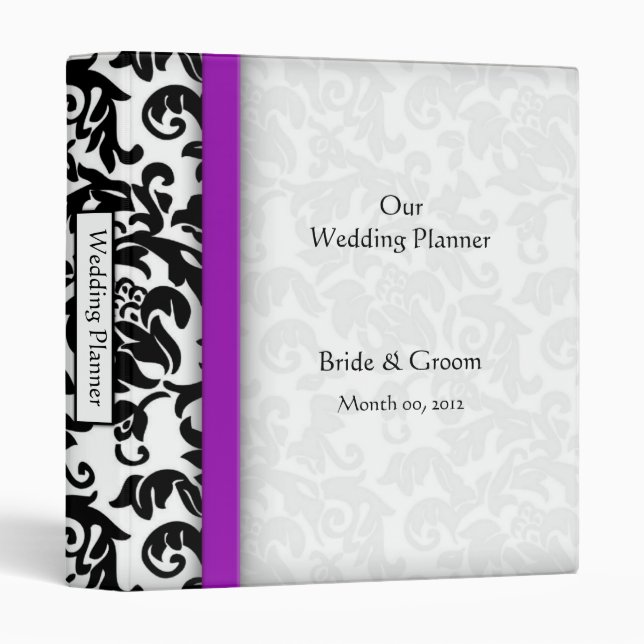 Purple and Black Damask Wedding Planner Binder (Front/Spine)