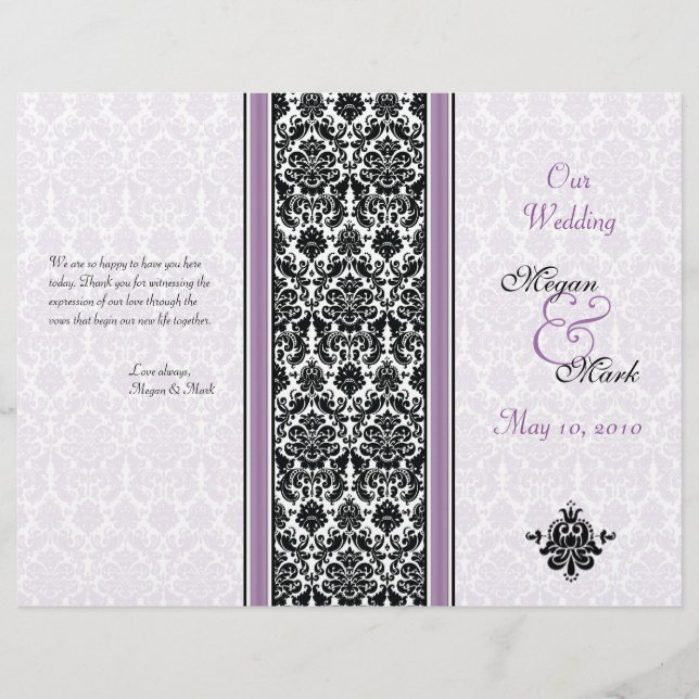 Purple and Black Damask Wedding Program (Front)