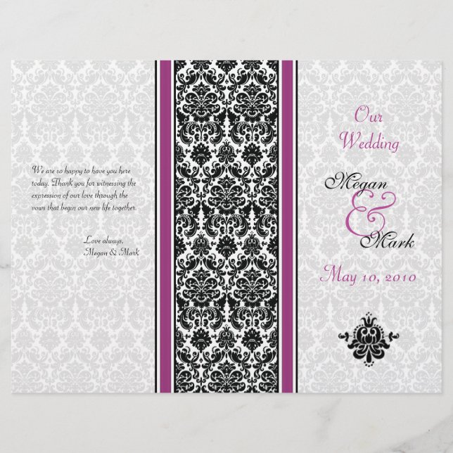 Purple and Black Damask Wedding Program (Front)